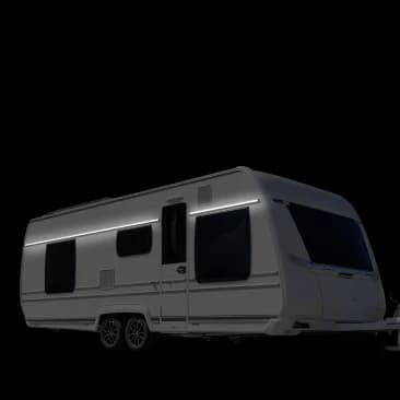 Caravane de nuit, bandeau LED allumé en façade